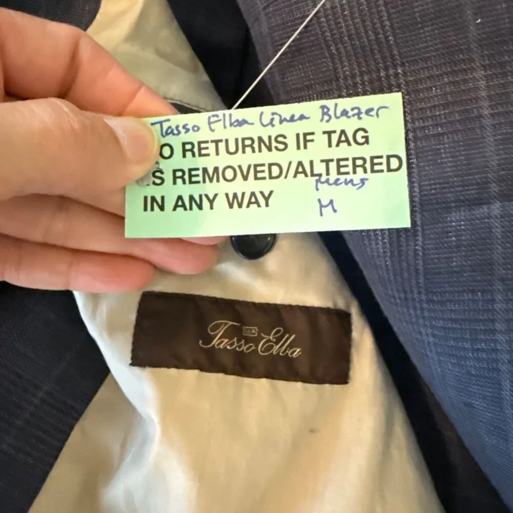Tasso Elba Blazer Jacket Mens Blue Linen Sport Coat Summer Wedding Unstructured